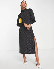 & Other Stories Womens Midi Dress With Embellished Buttons in Dot Print In Black