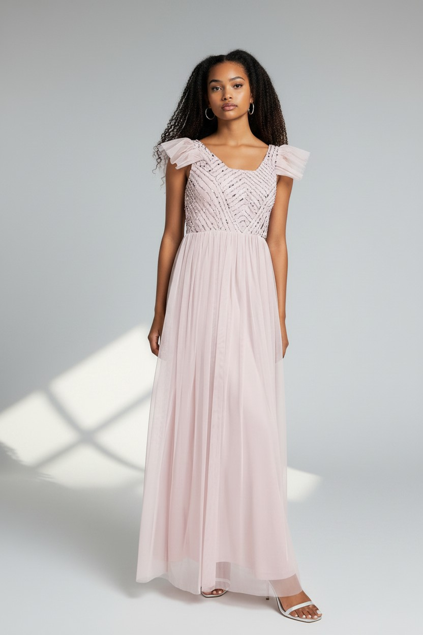 Frock and Frill Womens Petite Bridesmaid Floaty Maxi Dress in Taupe
