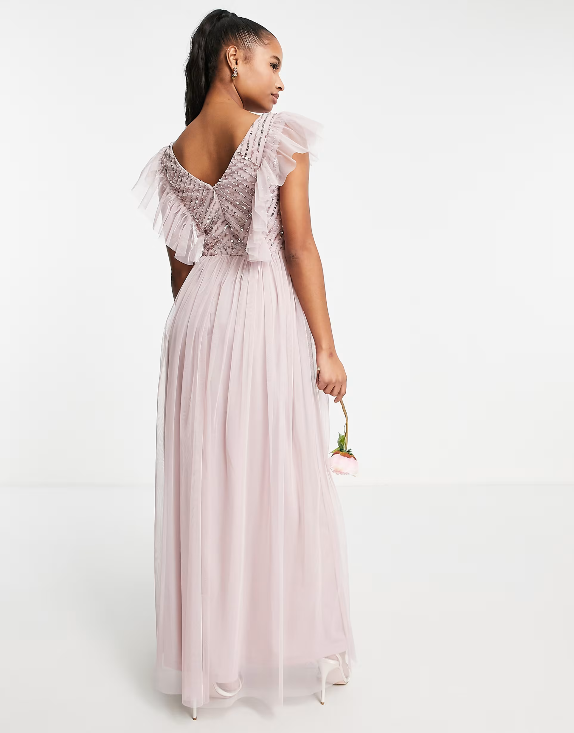 Frock and Frill Womens Petite Bridesmaid Floaty Maxi Dress in Taupe
