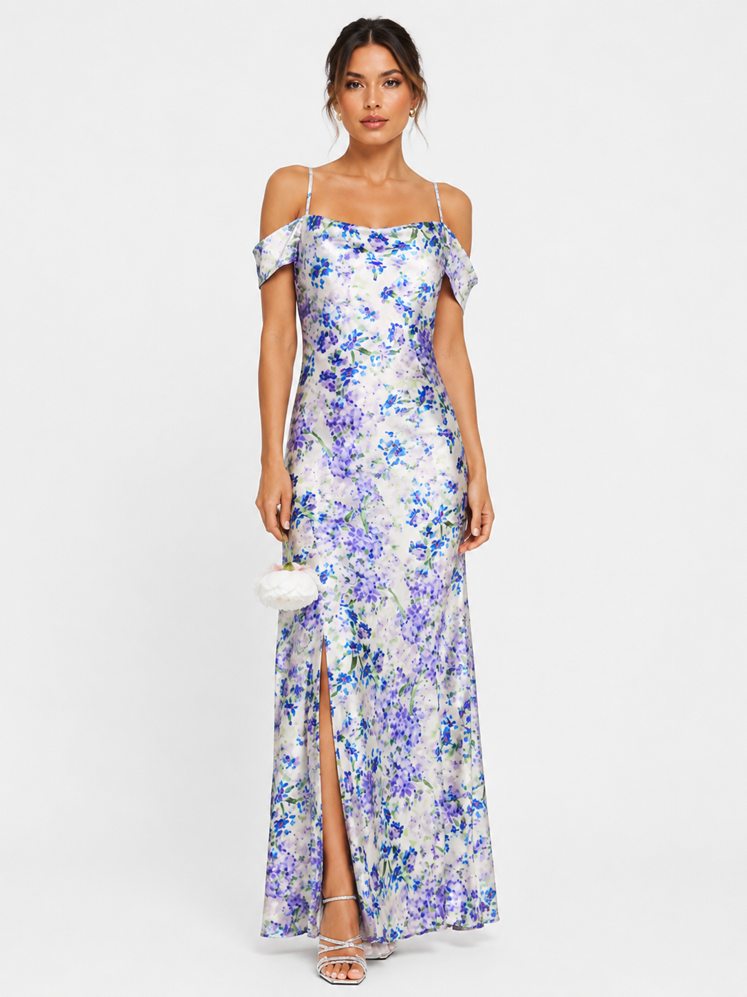 Hope & Ivy Womens Cold Shoulder Maxi Dress in Blue Floral