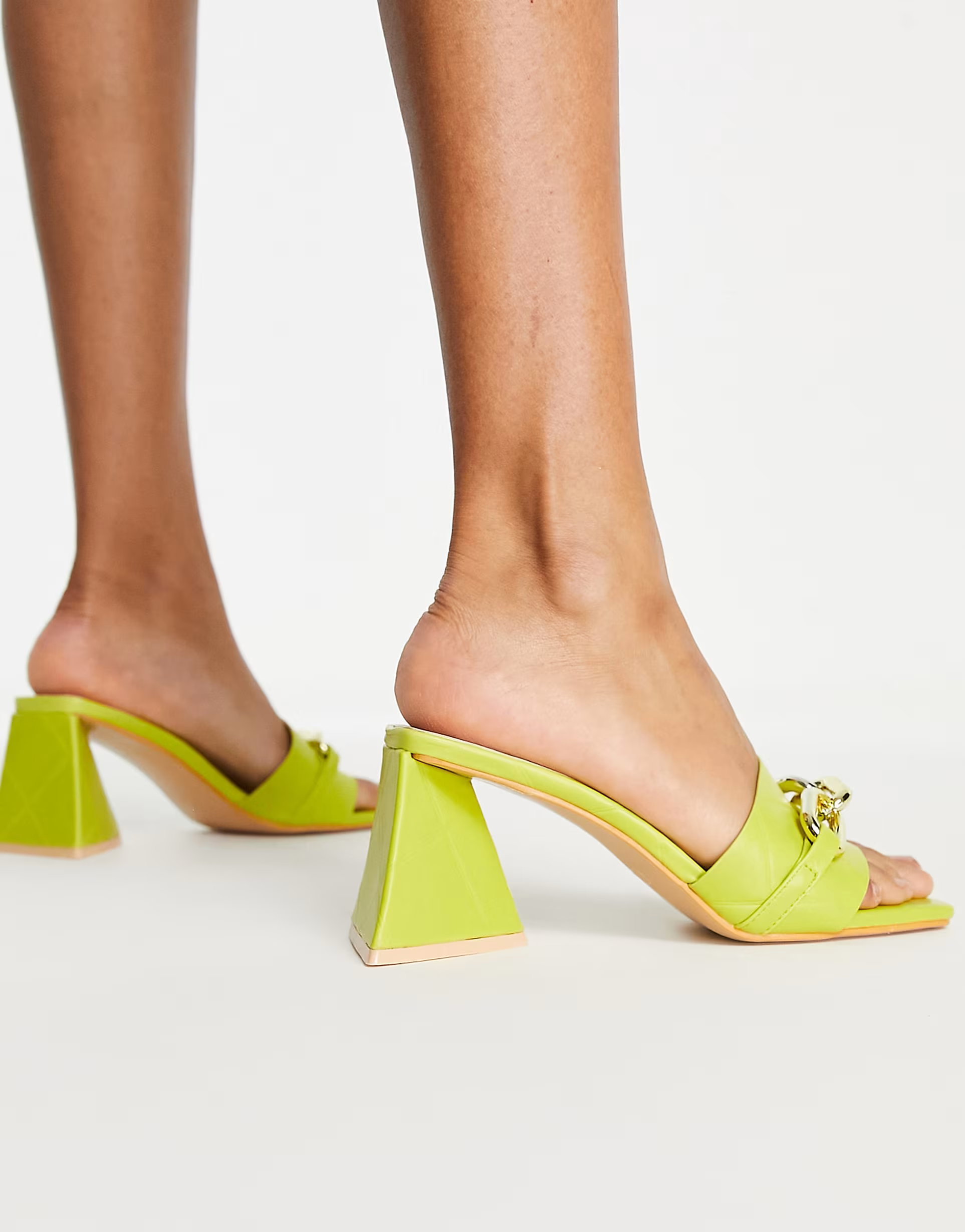 Glamorous Womens Quilted Mid Heel Mule Sandals In Yellow