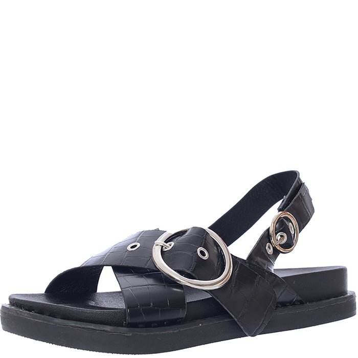 Glamorous Women's Black Buckle Trim Flatform Sandals