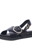 Glamorous Women's Black Buckle Trim Flatform Sandals