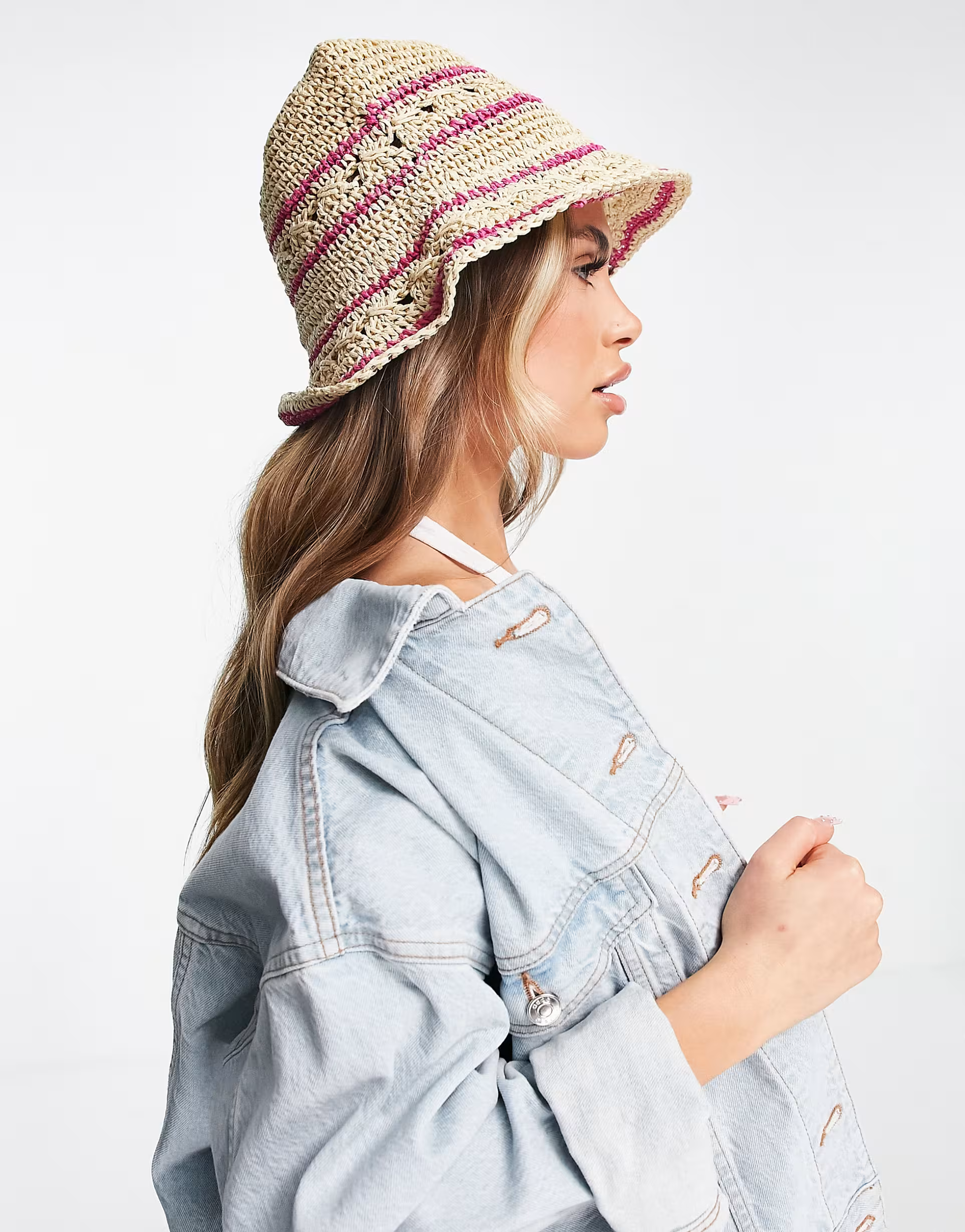 SVNX Womens Stripe Safari Hat In Purple