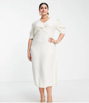 Closet London Womens Plus Twist Front Puff Sleeve Dress In White