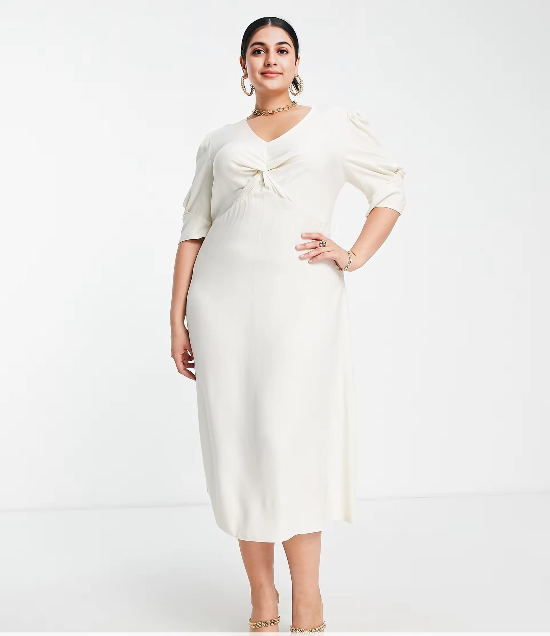 Closet London Womens Plus Twist Front Puff Sleeve Dress In White