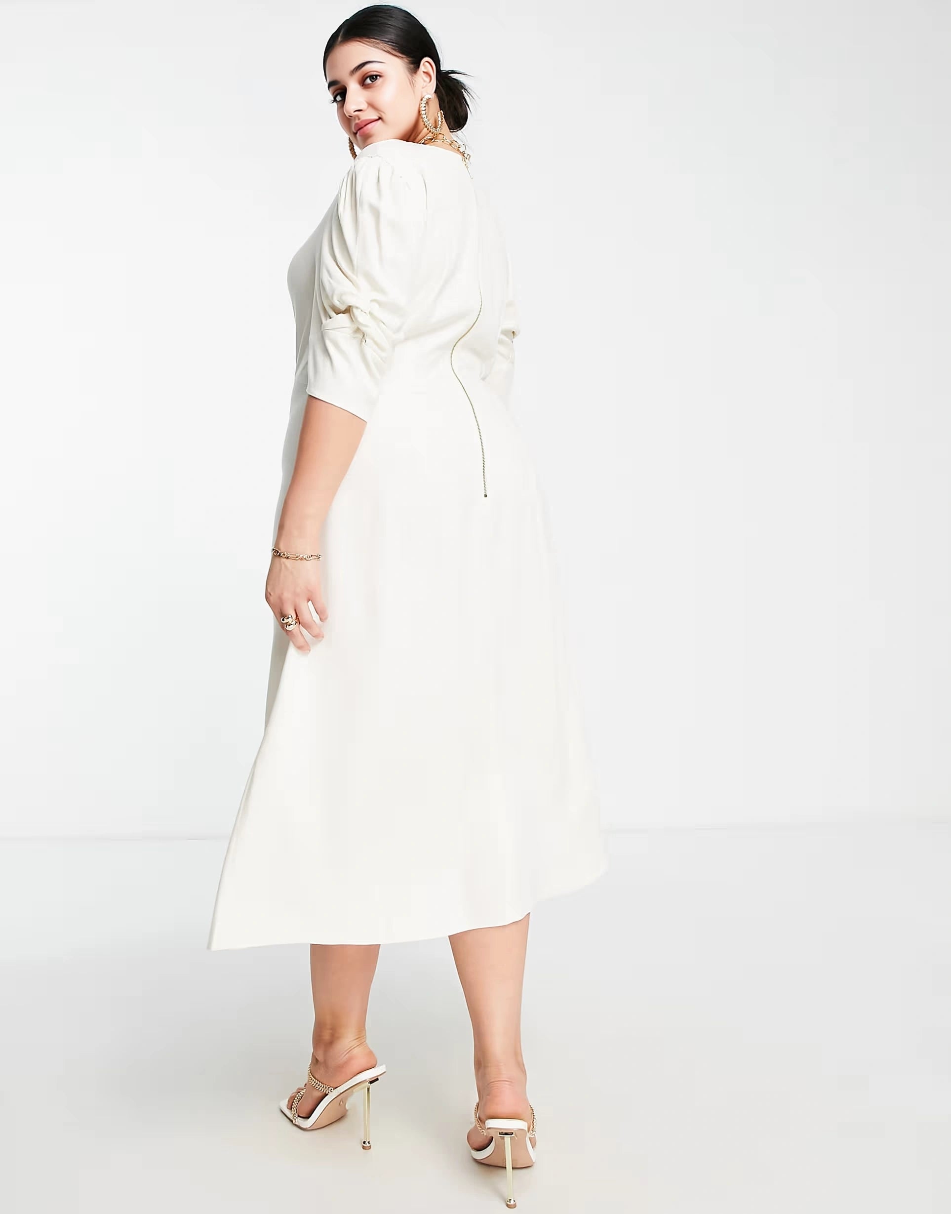 Closet London Womens Plus Twist Front Puff Sleeve Dress In White