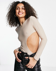 I Saw It First Womens Slinky Cutout Body in Sand In Neutral