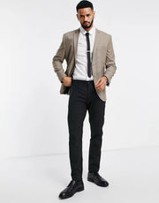 Mens Jack & Jones Premium Slim Fit Suit Jacket in Brown Houndstooth