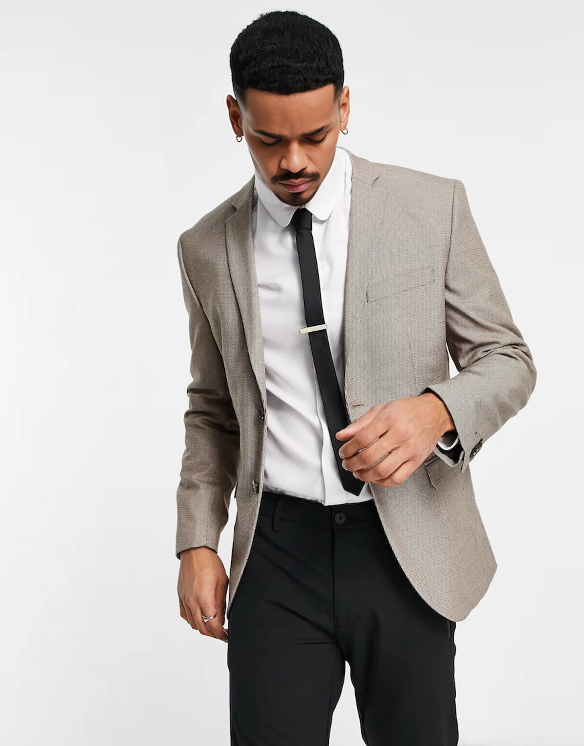 Mens Jack & Jones Premium Slim Fit Suit Jacket in Brown Houndstooth