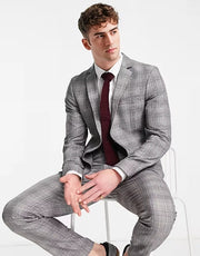 Mens Selected Homme Slim Suit Jacket in Light Grey Check