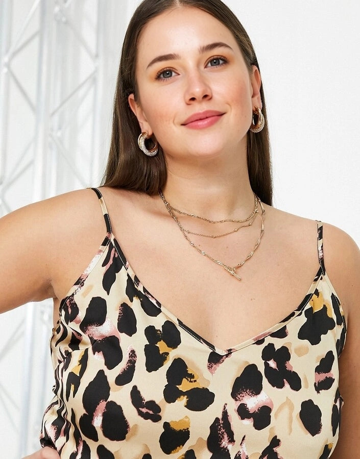 Never Fully Dressed Plus Womens Cami Top Co-Ord in Leopard Print In Brown