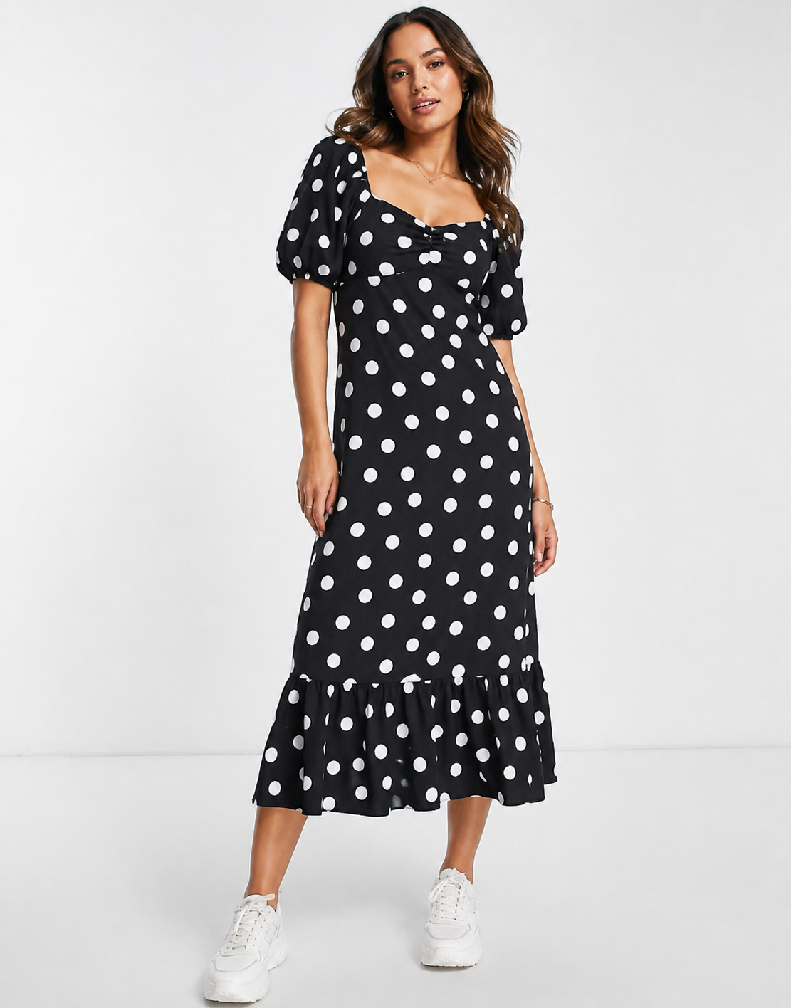 Nobody's Child Womens Empire Waist Tea Dress in Black Polka Dot
