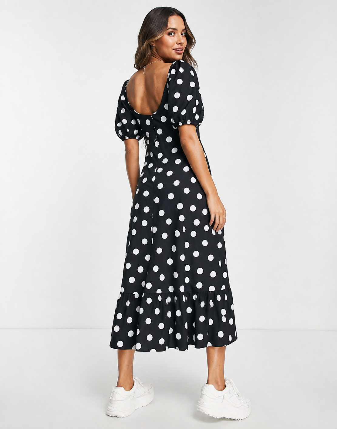 Nobody's Child Womens Empire Waist Tea Dress in Black Polka Dot