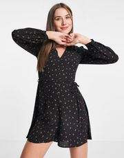 Glamorous Womens Wrap Front Relaxed Playsuit in Black Cherry Print