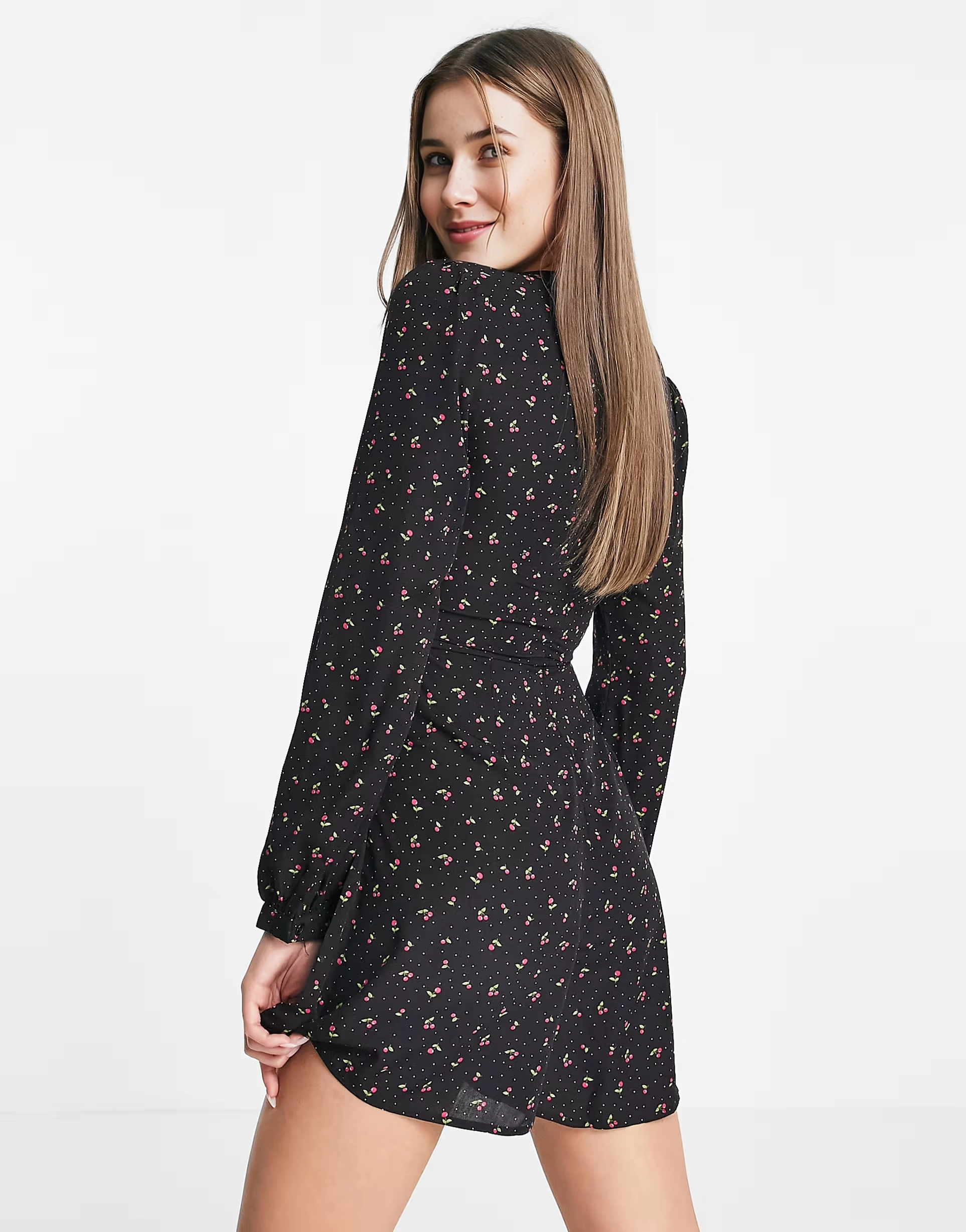 Glamorous Womens Wrap Front Relaxed Playsuit in Black Cherry Print