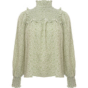 Glamorous Women's Green Floral High Neck Smock Blouse