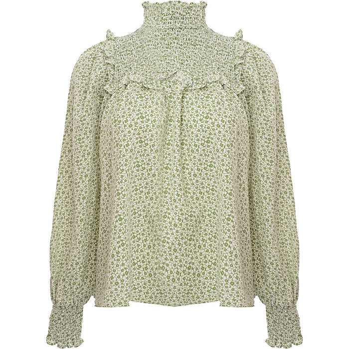 Glamorous Women's Green Floral High Neck Smock Blouse