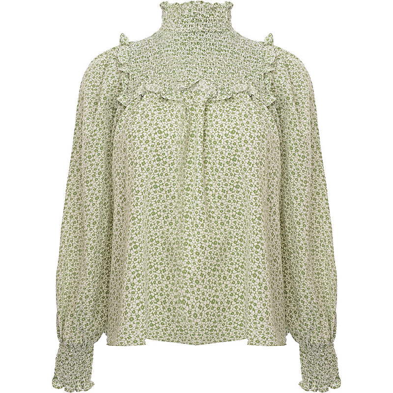 Glamorous Women's Green Floral High Neck Smock Blouse