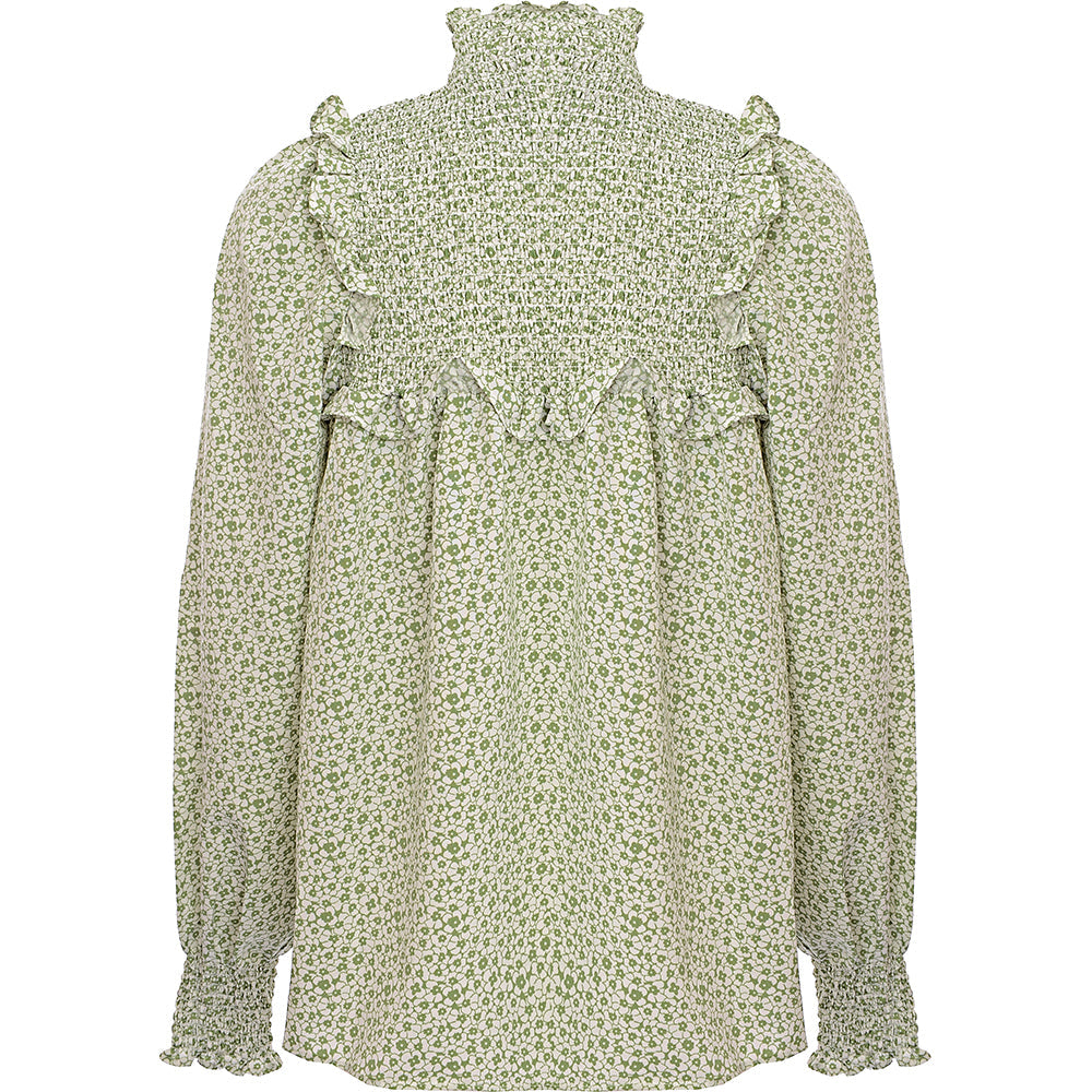 Glamorous Women's Green Floral High Neck Smock Blouse