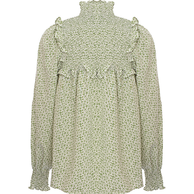 Glamorous Women's Green Floral High Neck Smock Blouse