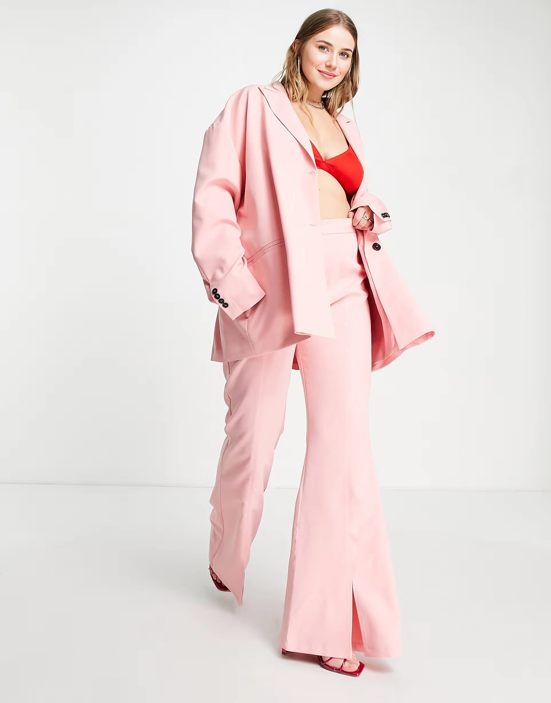 Extro & Vert Womens Plus Flare Leg Trousers In Pink