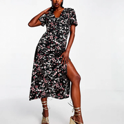 Missguided Womens Midi Tea Dress With Short Sleeve In Black