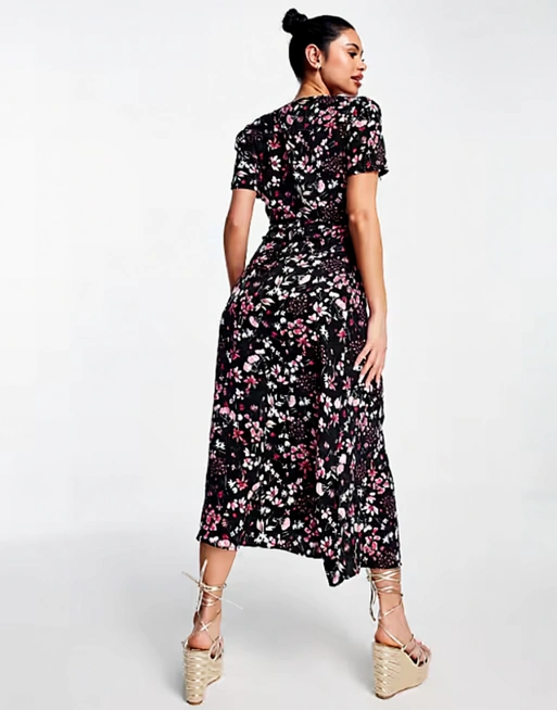 Missguided Womens Midi Tea Dress With Short Sleeve In Black