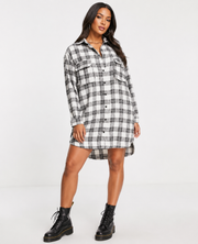 Missguided Tall Womens Oversized Shirt Dress in White Check