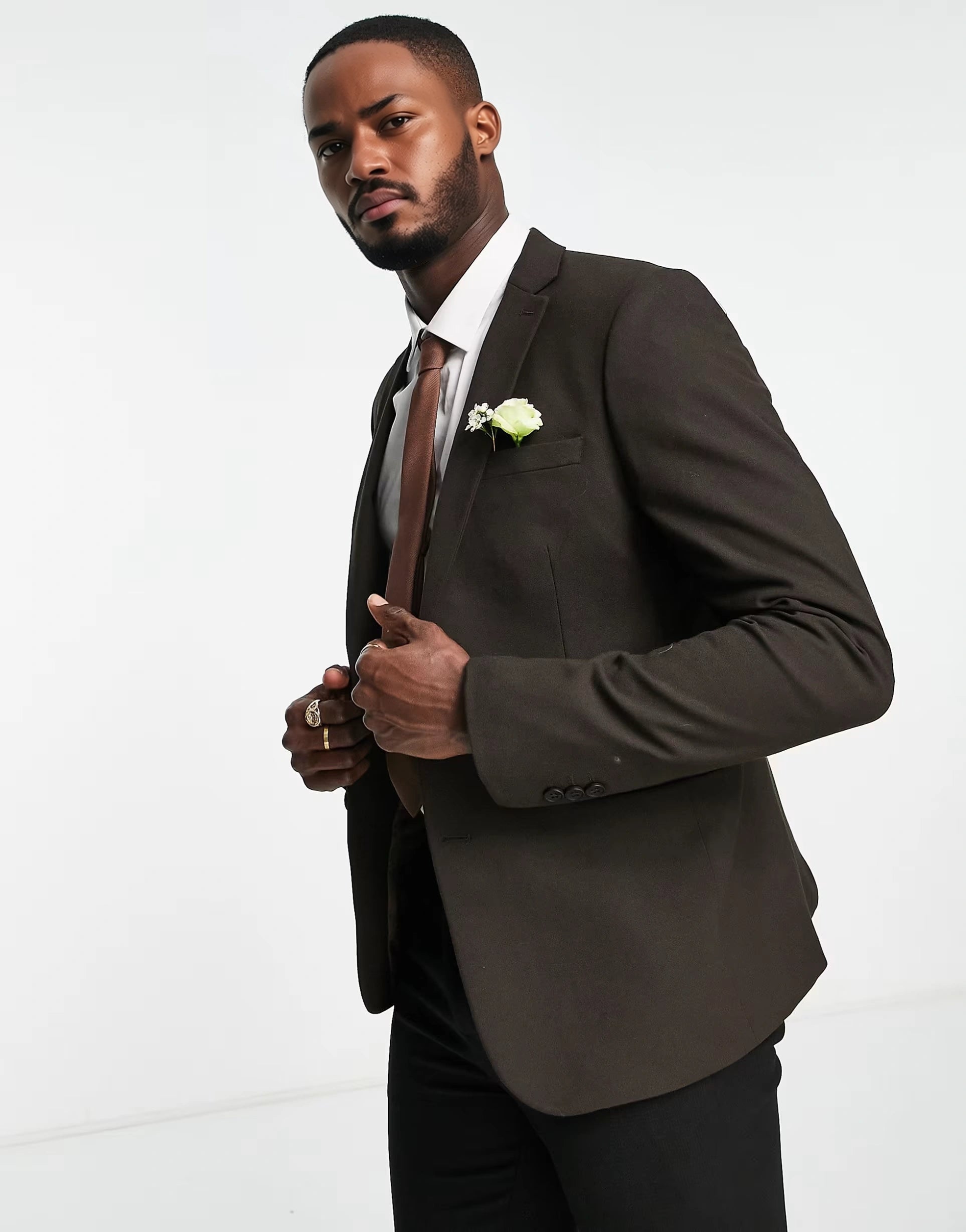 Bolongaro Trevor Mens Wedding Plain Skinny Suit Jacket In Brown