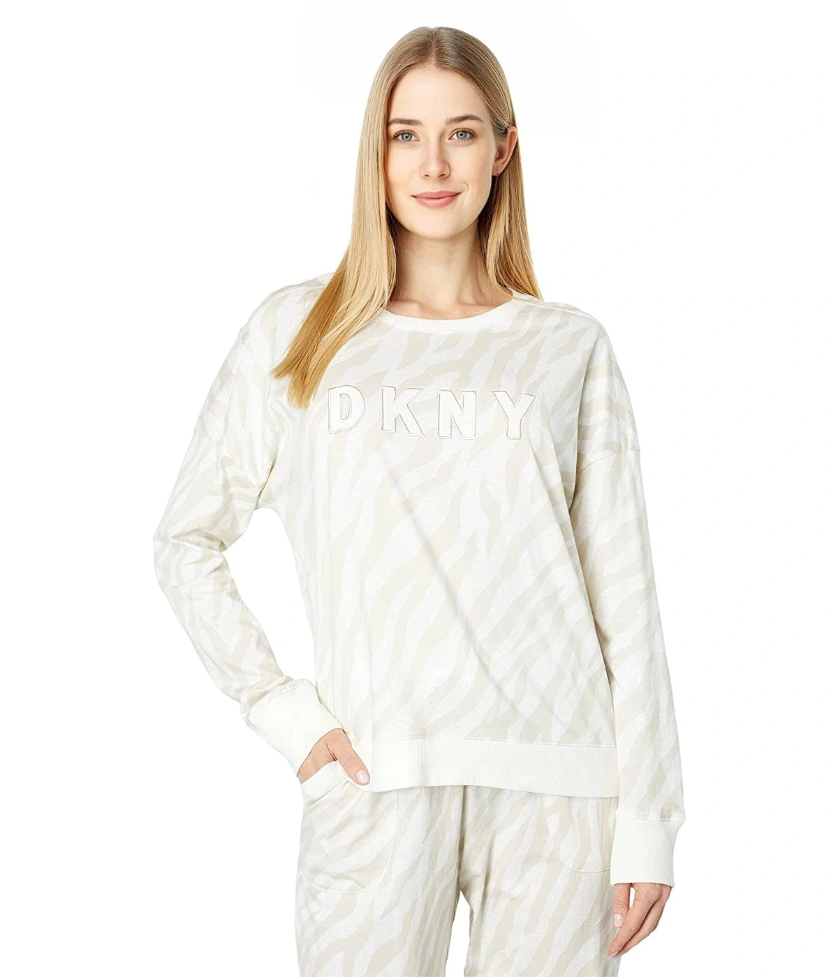 DKNY Womens Long Sleeve Top And Jogger Set In White