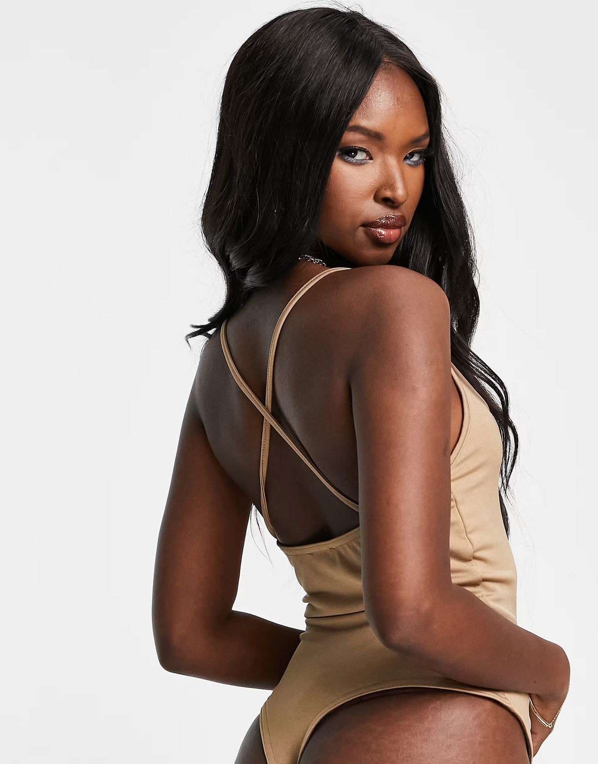Public Desire Womens Slinky Cross Back Bodysuit in Chestnut