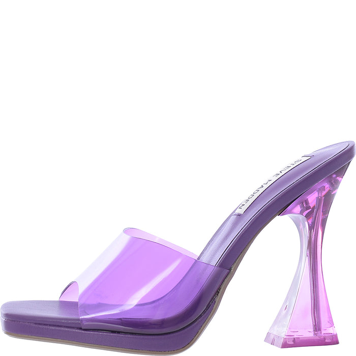 Steve Madden Women's Purple Clear Lipa Flared Heel Mules