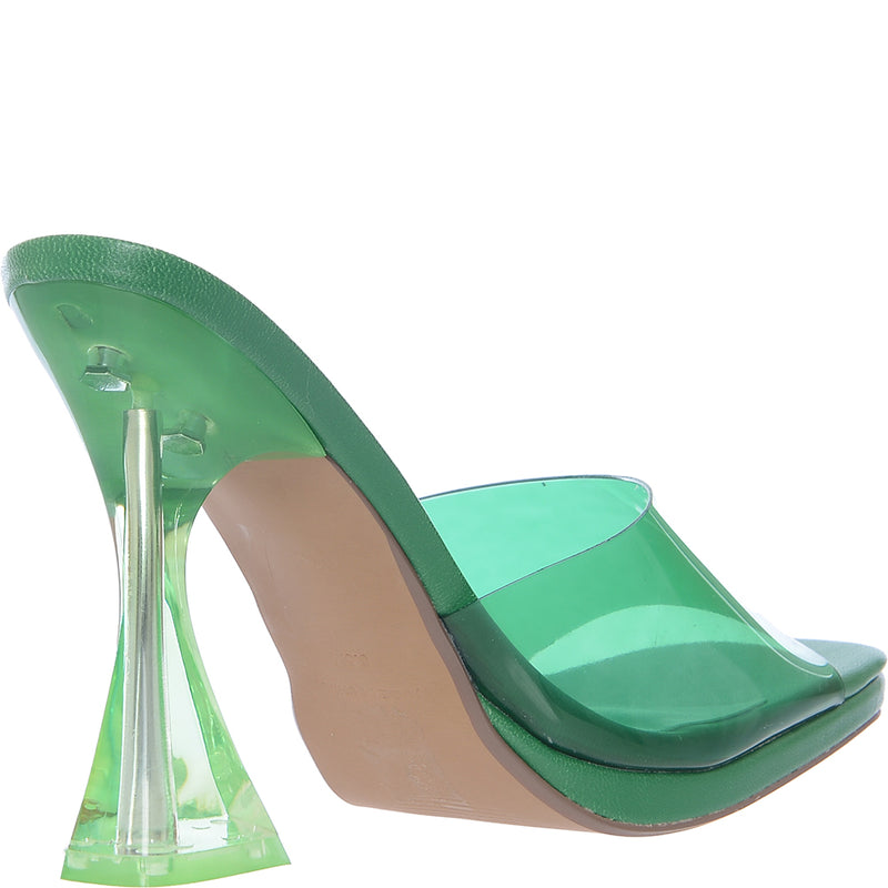 Steve Madden Women's Green Clear Lipa Flared Heel Mules