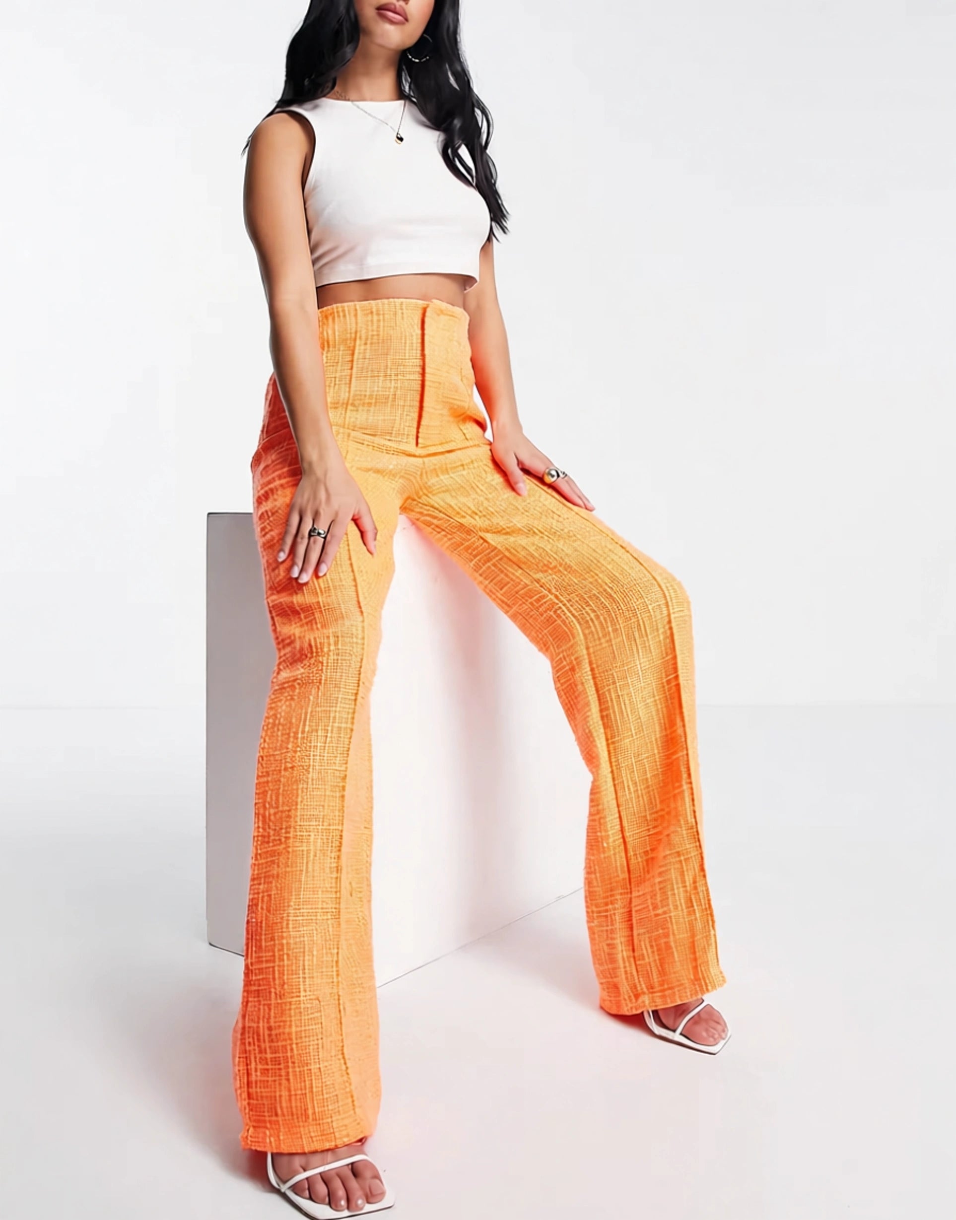 Missguided Womens Petite Boucle Straight Trouser in Neon Orange