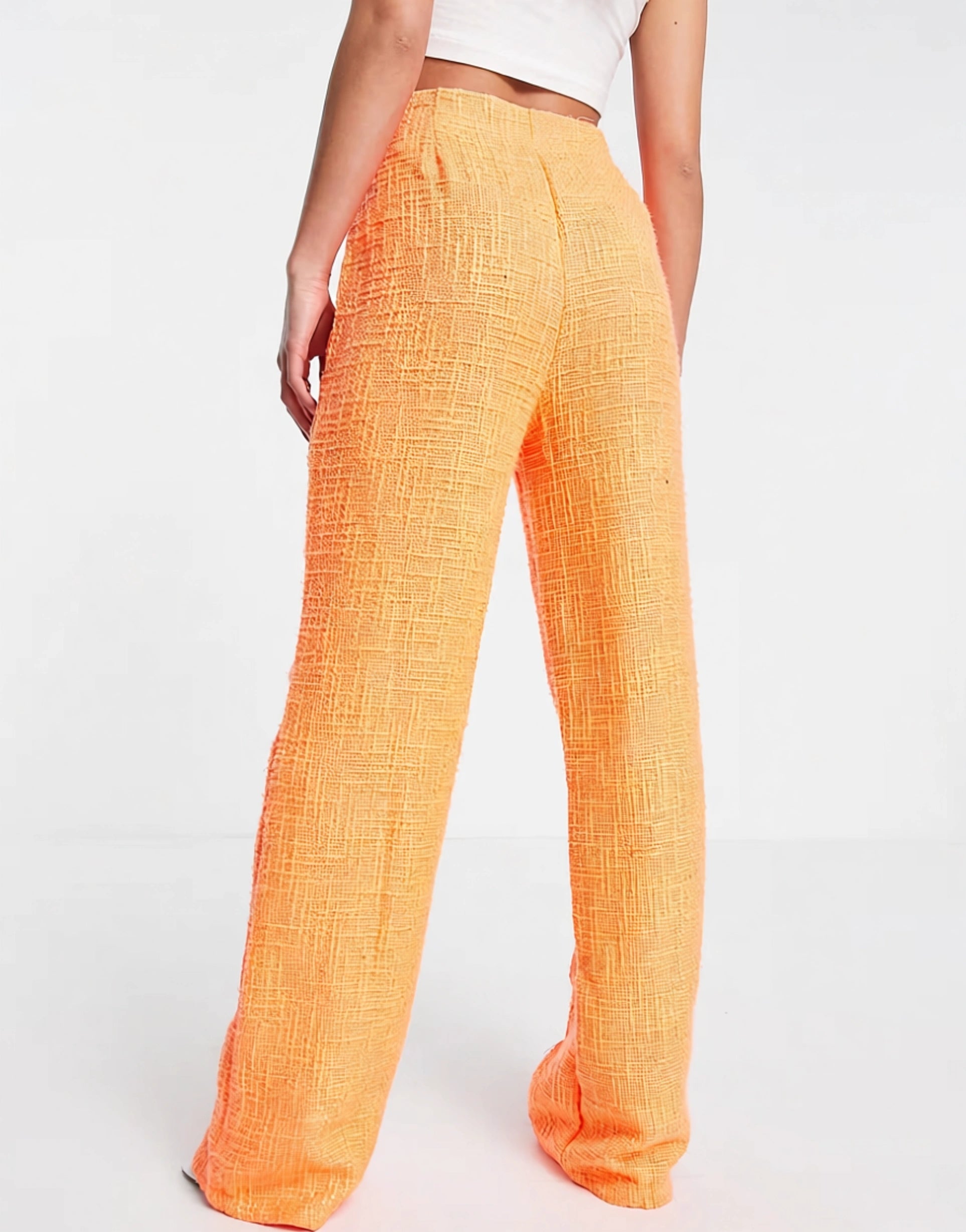 Missguided Womens Petite Boucle Straight Trouser in Neon Orange