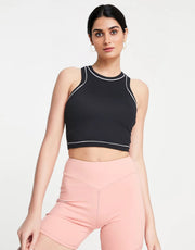 Womens South Beach Polyester Crop Racer Vest In Black With Contrast Binding