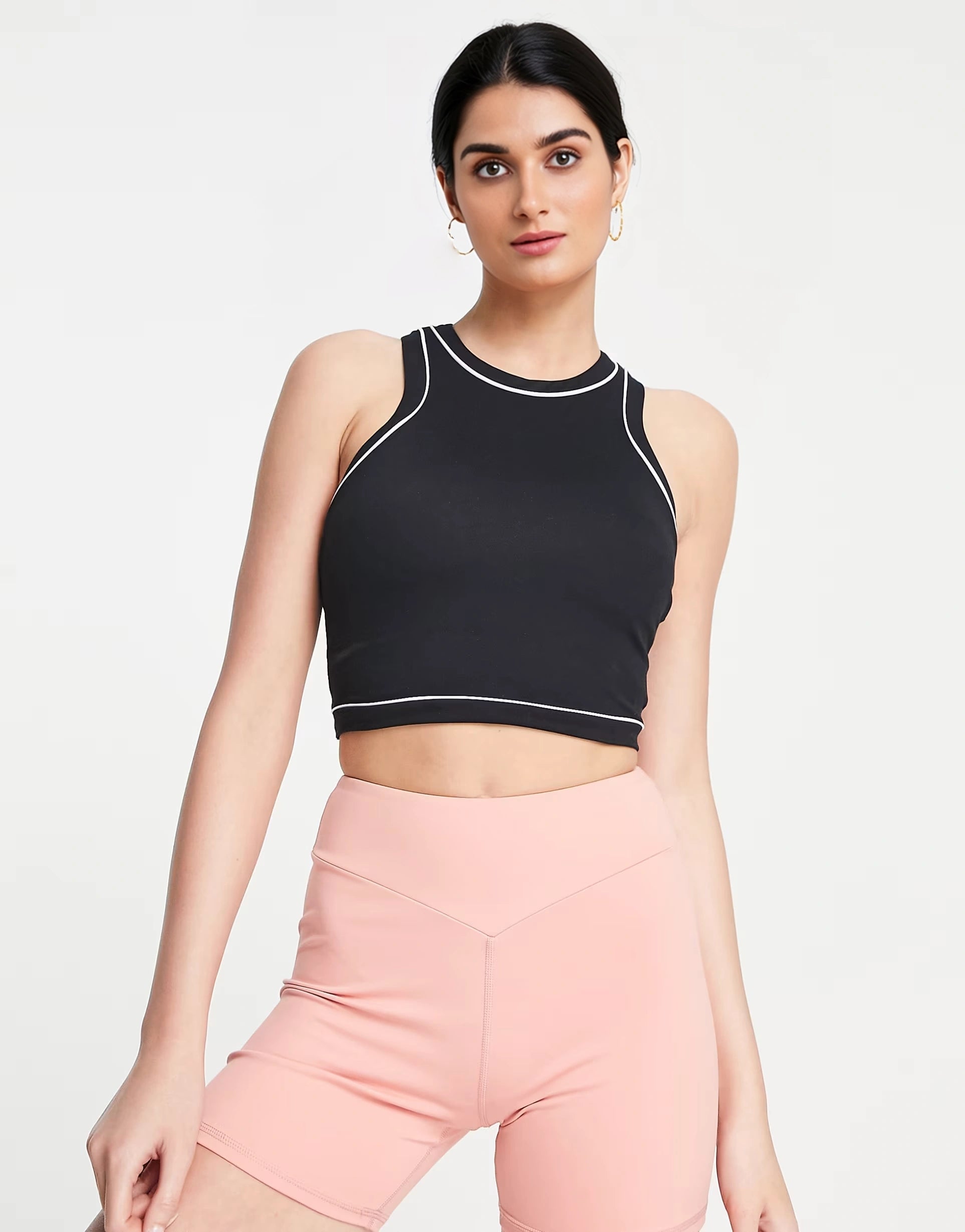 Womens South Beach Polyester Crop Racer Vest In Black With Contrast Binding