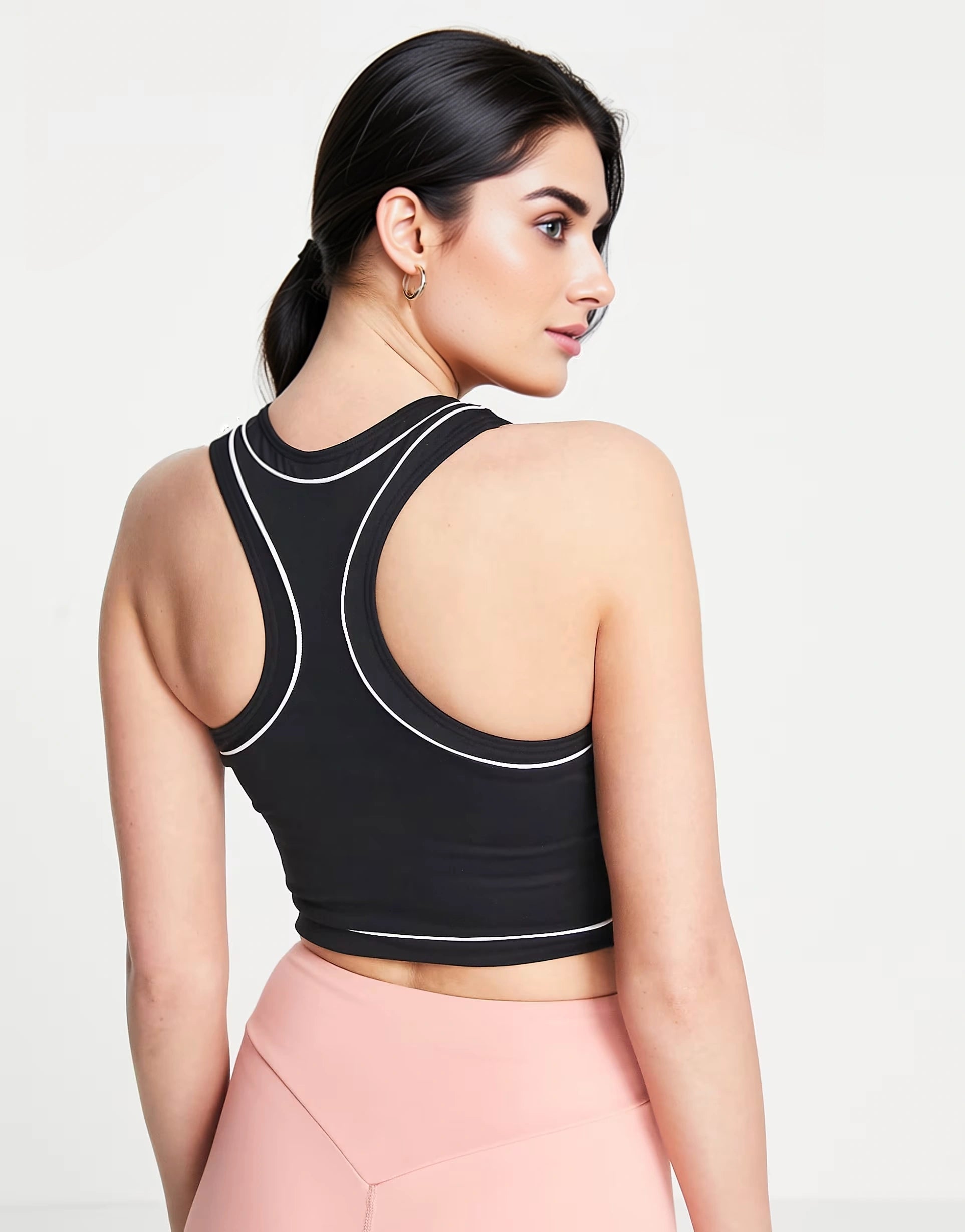 Womens South Beach Polyester Crop Racer Vest In Black With Contrast Binding