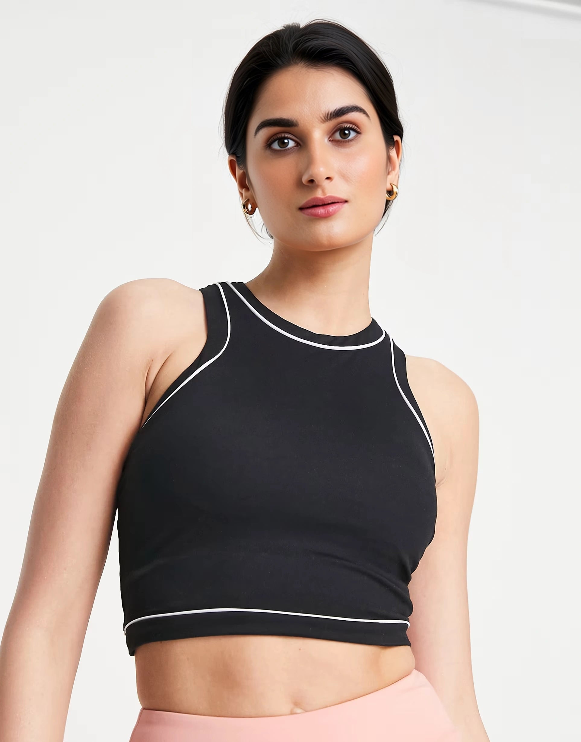 Womens South Beach Polyester Crop Racer Vest In Black With Contrast Binding