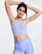 South Beach Womens Polyester Halter Neck Crop Top in Pale Blue In Blue