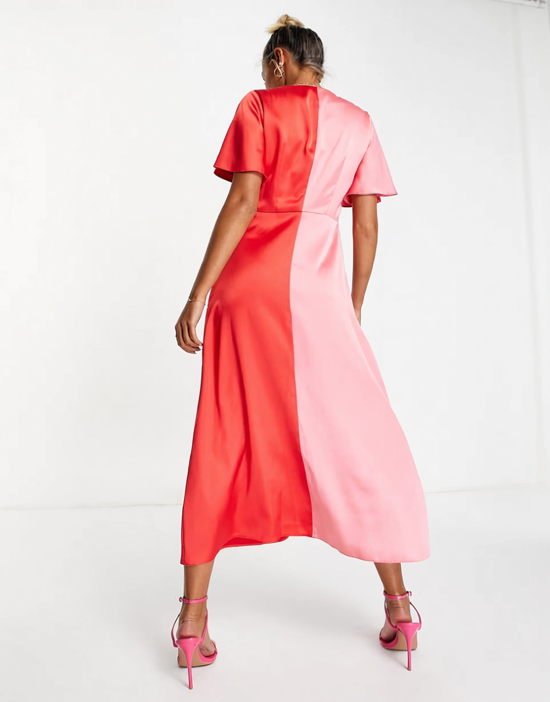 Style Cheat Womens Contrast Tie Front Midi Dres In Pink