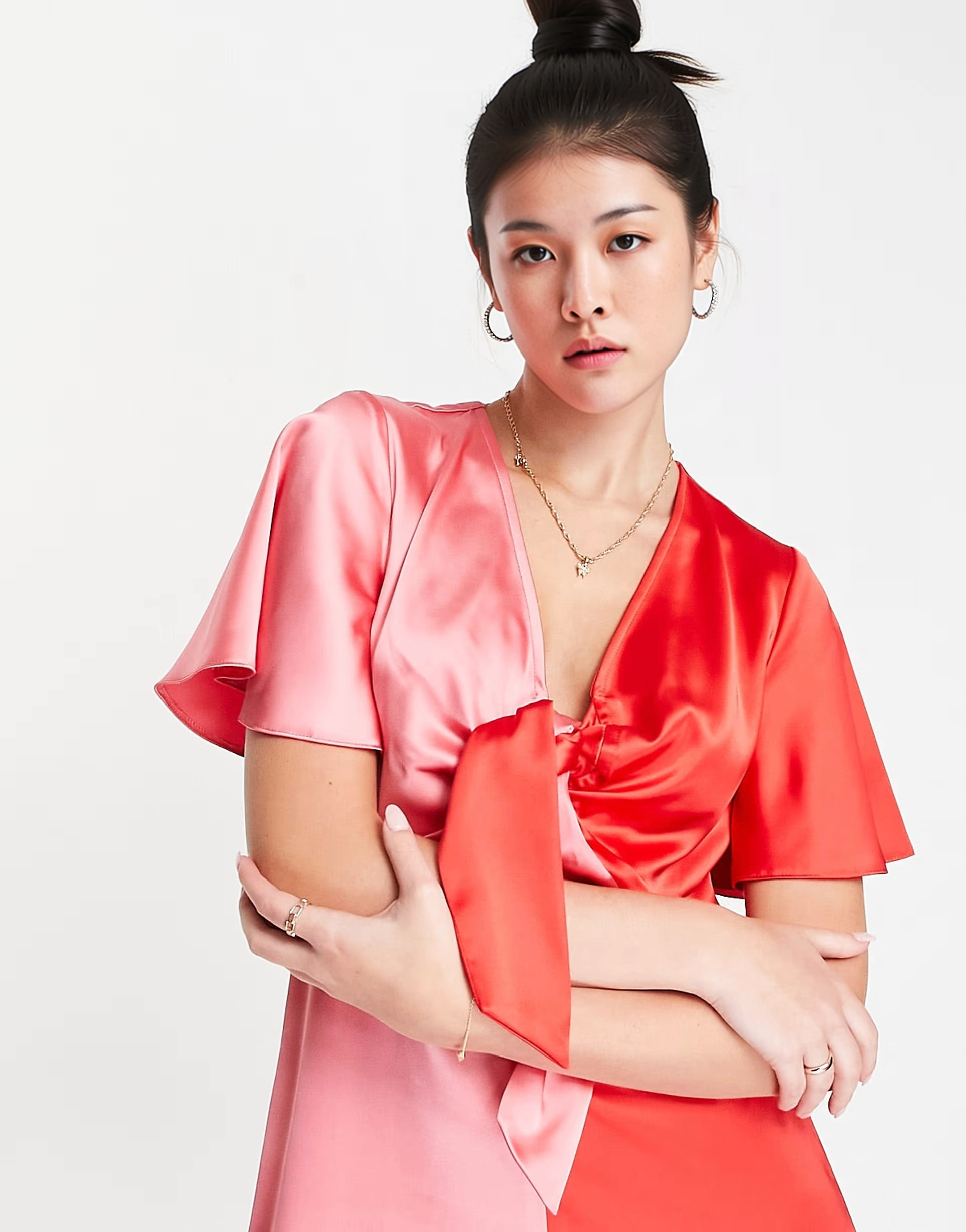 Style Cheat Womens Contrast Tie Front Midi Dres In Pink