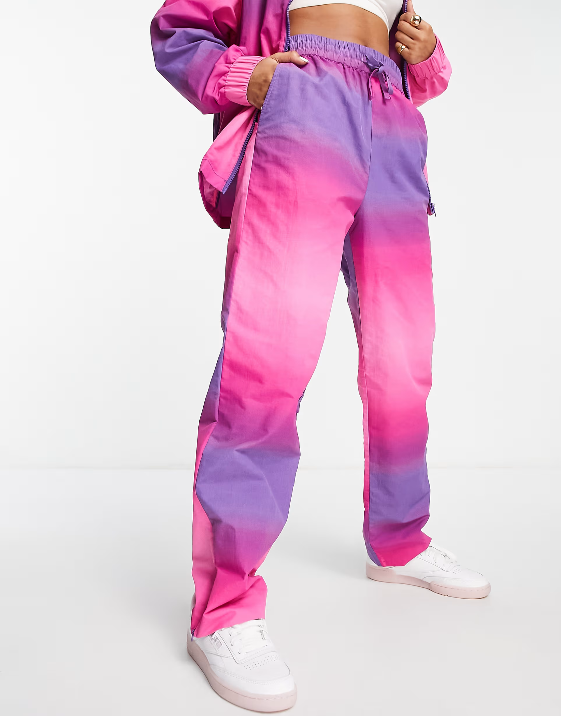 Monki Womens Co-Ord Nylon Trousers in Pink Ombre Print