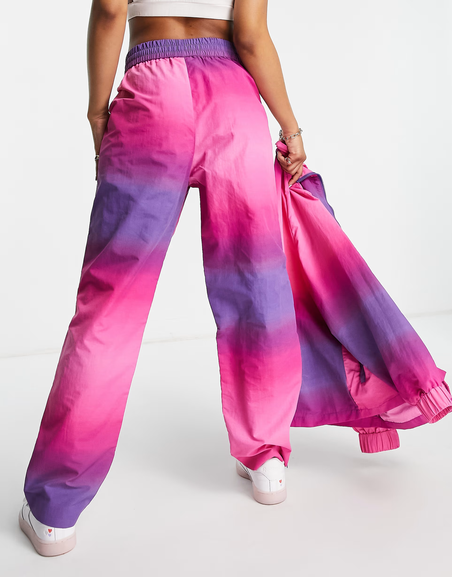 Monki Womens Co-Ord Nylon Trousers in Pink Ombre Print