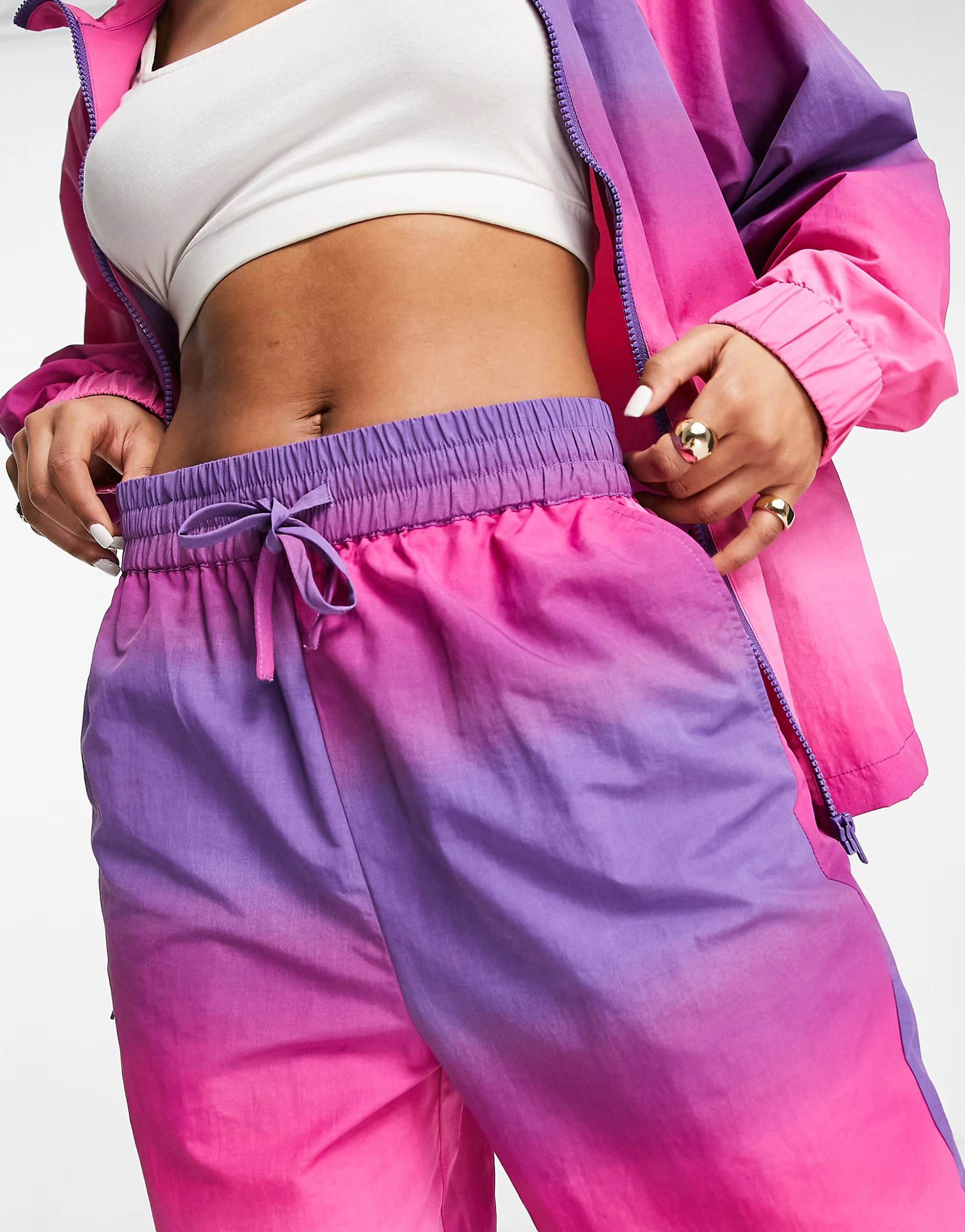 Monki Womens Co-Ord Nylon Trousers in Pink Ombre Print