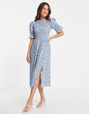 Influence Womens Midi Smock Dress in Blue Ditsy Floral