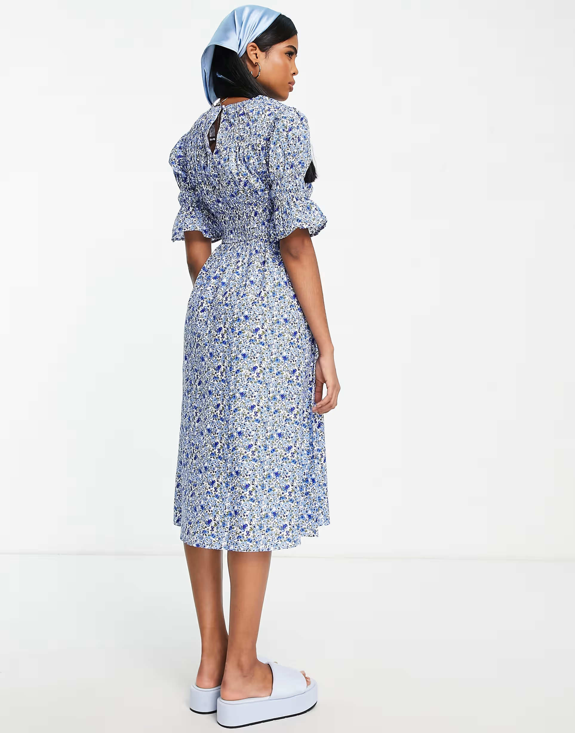 Influence Womens Midi Smock Dress in Blue Ditsy Floral