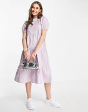 Influence Womens Tiered Smock Midi Dress in Lilac Stripe