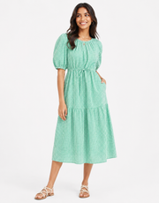 Influence Womens Puff Sleeve Midi Dress in Green Gingham